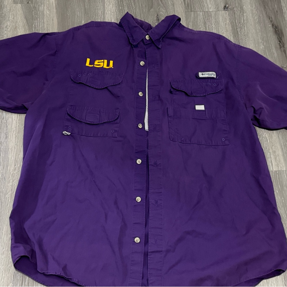 Columbia Purple Men's LSU Button Down Shirt Size G